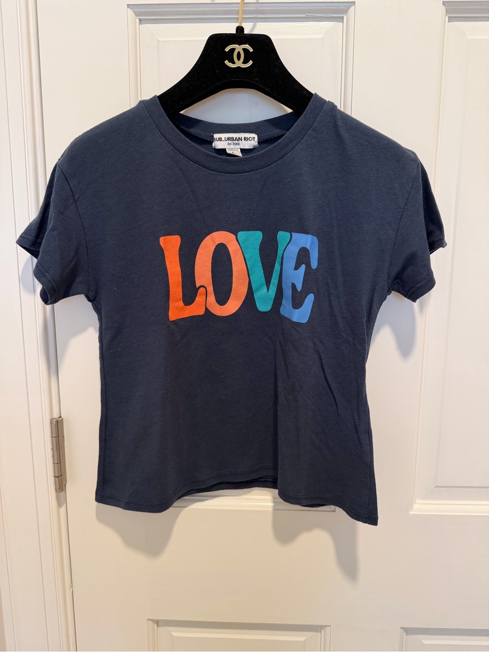 Sub_Urban Riot Navy short sleeve Tee with Multicolor LOVE Graphic Cotton L